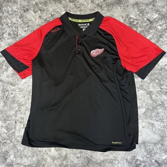 Detroit Red Wings Polo Shirt Size XL Reebok Center Ice Collection Black Red - Picture 1 of 8